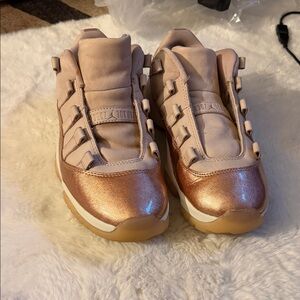 Jordan Women's Athletic Shoes in Rose Gold and Beige